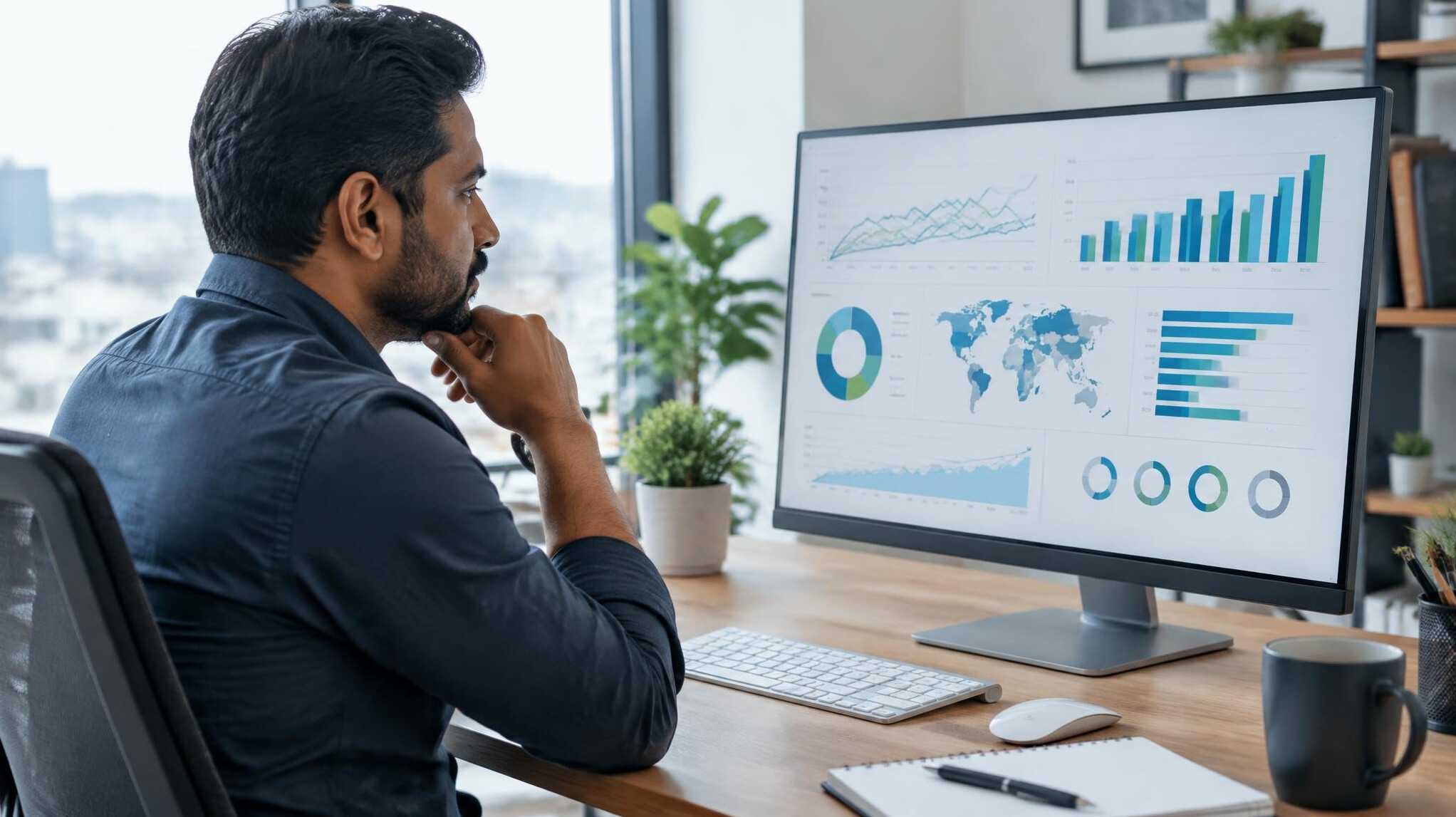 Analyst reviewing market data charts on a desktop screen
